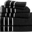 6-Piece Towel Set - Combed Cotton Rice Weave Bathroom Accessories with 2 Bath Towels, 2 Hand Towels, and 2 Washcloths by Bedford Home (Black)