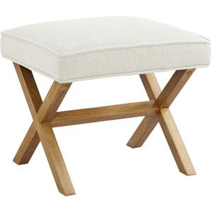 Amazon Basics Small Ottoman Foot Rest, Mid-Century Modern X Square Polyester Foot Stool, Linen, Ivory White, 18"D x 19.8"W x 18.3"H