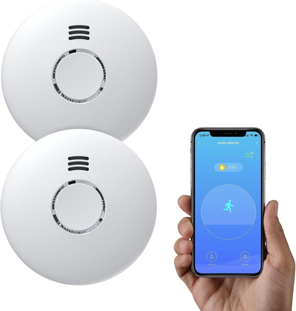Ecoey WiFi Smoke Detector, WiFi Smoke Alarm with Photoelectric Technology and LED, Smoke Alarm with Test&Silence Function and Low Battery Warning for Home (Not 5G), TUYA APP, FJ158D-H04, 2 Packs Ecoey WiFi Smoke Detector, WiFi Smoke Alarm with Photoelectric Technology and LED, Smoke Alarm with Test&Silence Function and Low Battery Warning for Home (Not 5G), TUYA APP, FJ158D-H04, 2 Packs