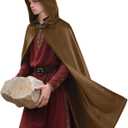 Renaissance Hooded Cloak Medieval Velvet Cape Wizard Witch Cloak Capelet Halloween Cosplay Costume for Women Men (Brown)