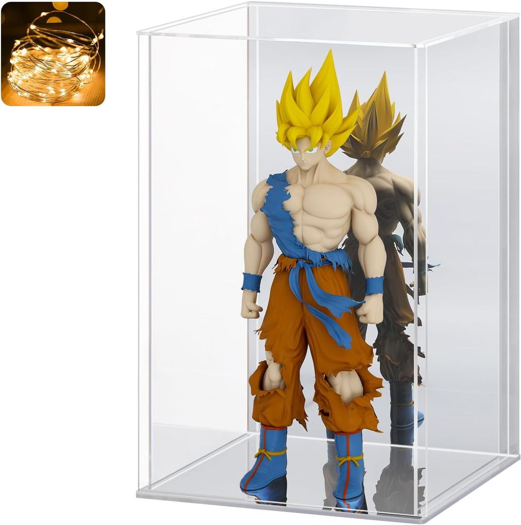 LASOA Acrylic Display Case for Collectibles Clear Display Box with Mirrored Back and Base, Self-Assembly Small Showcase for Figurines, Models, and Memorabilia, 4x4x6inch