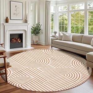 ROYHOME Washable Rug 6ft Area Rugs, Abstract Rug for Bedroom, Soft Rainbow Non Slip Throw Rugs with Rubber Back, Low Pile Stain Resistant Boho Geometric Carpet for Dining Room,Orange