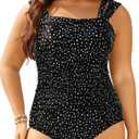 Aqua Eve Womens Plus Size One Piece Swimsuit Tummy Control Bathing Suit Vintage Swimwear (Black Dot)  22W
