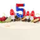 4 Pcs Blue Red 5th Birthday Candles, Number 5 with Mushroom Candle Cake Topper Decorations Cupcake Decorations for Cartoon Game Themed Party, Birthday Party