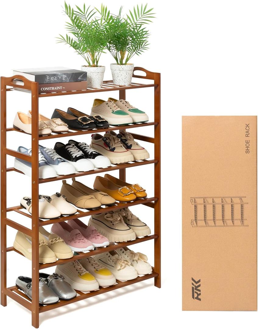 Shoe Rack for Front Foor Entrance, Bamboo Shoe Rack for Closet Shoe Organizer Closet Organizers and Storage Shelves (Brown, 6 Tier)