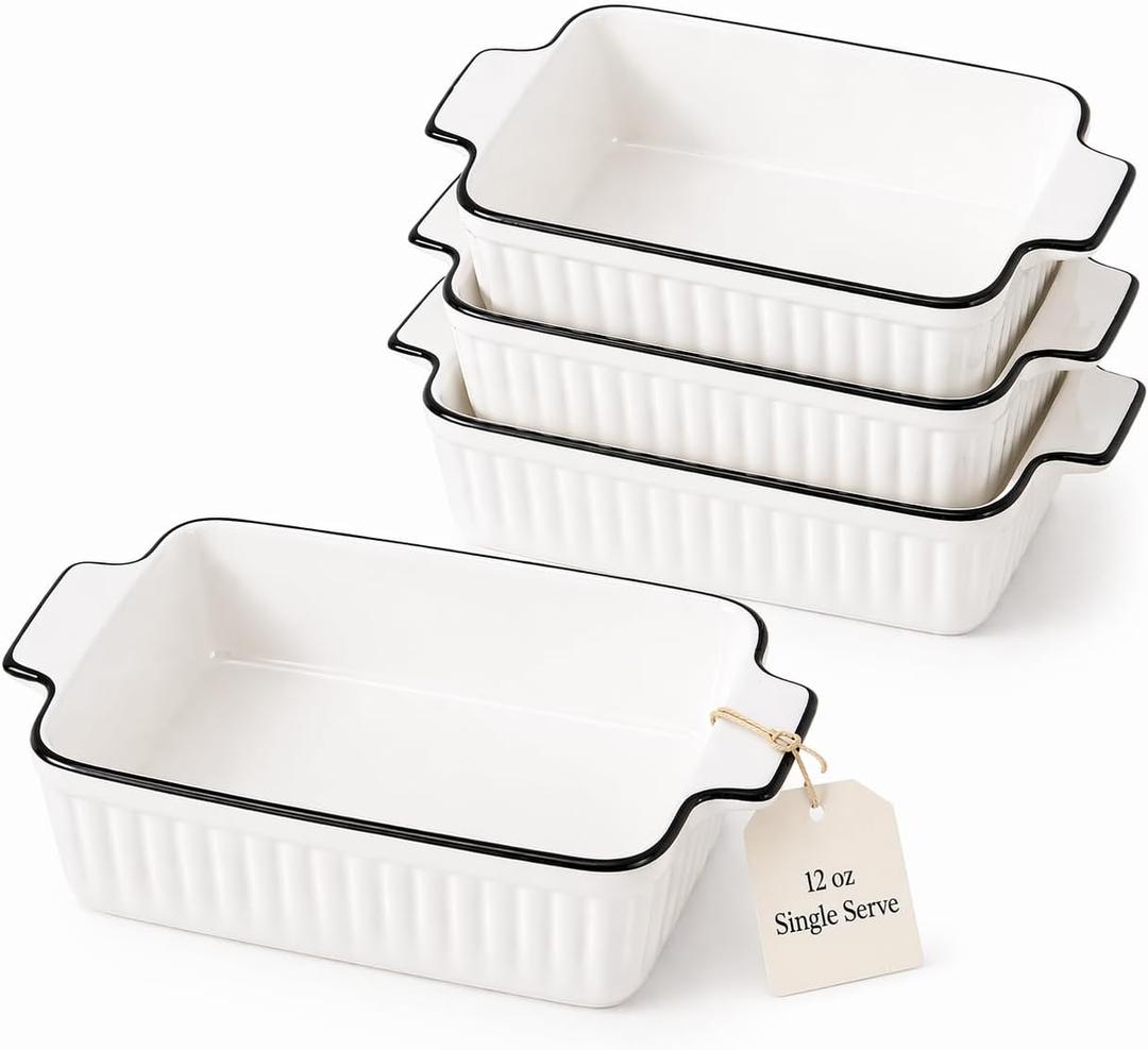 12 Oz Casserole Dish, Ceramic Baking Dishes Sets of 4, Small Casserole Dish with Handle, Porcelain Bakeware Sets, 5" Rectangular Baking Serving Dish for Casserole, Cakes, Dishwasher Oven Safe