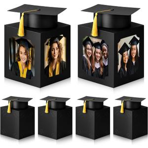 Spiareal 6 Pcs Black Graduation Table Centerpieces Box with Hat, 6/7 Inch Picture Box Centerpieces for Table Photo Props Frame Congrats Grad Decorations for Graduation Wedding