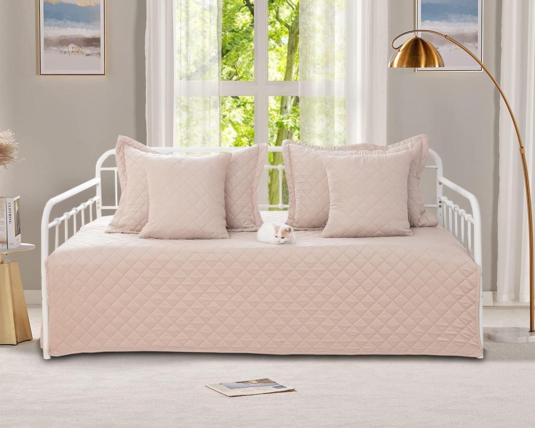 5-Piece Daybed Cover Set Beige Twin Cozy Daybed Bedding Sets for All Season Lightweight Daybed Comforter Bedspread, Geometric Print Day Bed Cover for Twin Bed with 4 Pillow Shams,39"x75"