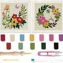 BEUNITONE 2 Sets Flower Punch Needle Kits Butterfly Beginner Punch Embroidery Kits with Frame Embroidery Starter Kits Punch Stitching Kit with Instruction for Wall Hanging Painting 9.4'' x 9.4''