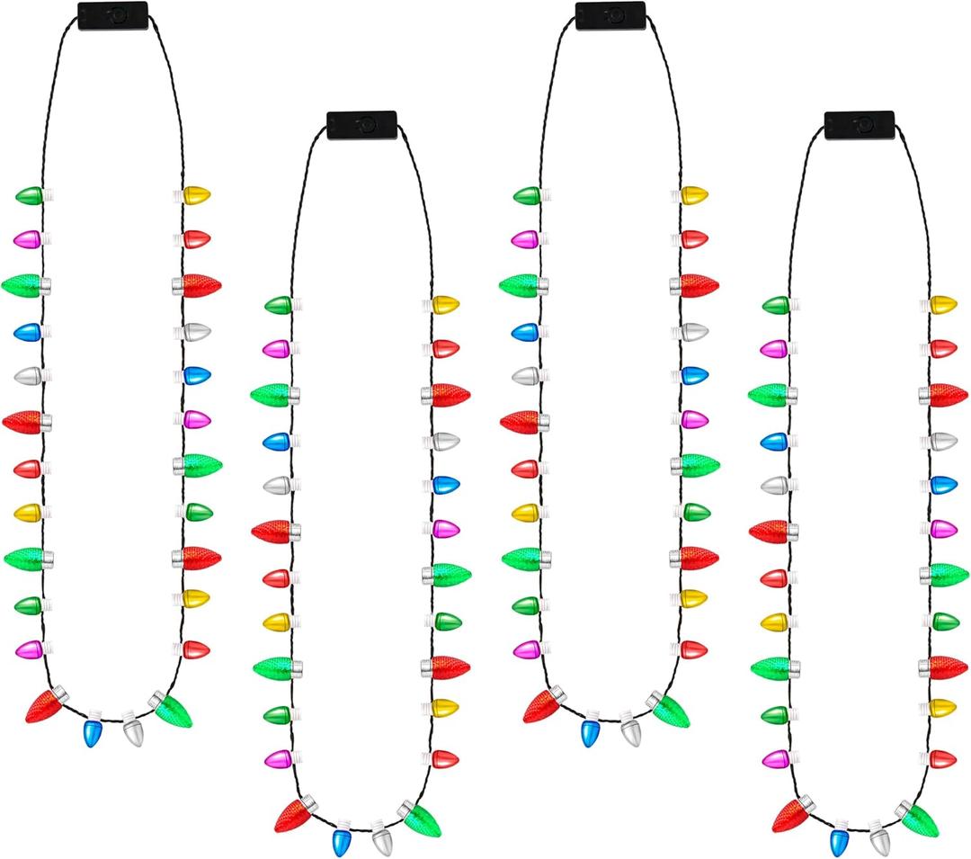 JOYIN Christmas LED Mini Bulb Necklaces, Xmas Necklace with 3 Lighting Modes, Xmas Bulb Necklaces for Xmas Party Supplies