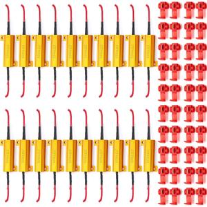 Xuhal 20 Pack 50W 6ohm Load Resistor Turn Signal LED Kit Fix Fast Flash Blink Error Code Flickering Resistor for LED Lights Bulb Headlights Tail Light License Plate DRL(Gold)