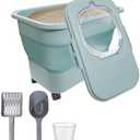 Collapsible Cat Litter Storage Container with Rolling Casters,20 Lbs Cat Litter Storage with Wheels,Airtight Lids,Cat Litter Shovel,Portable Cat Litter Storage Bin Container,BPA Free (Green)
