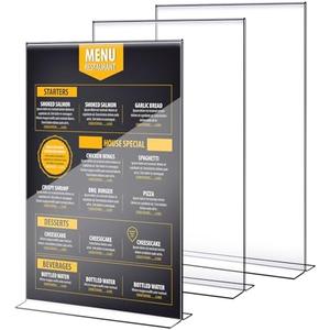 Motiskyy 2 Pcs 11x17 Inch Acrylic Sign Holder Clear Menu Display Stand Literature Flyer Poster Frame Pricing Flyer Letter Notice Photo Table Tent Double Bottom Loading Sided for Tabletops(11x17 Inch)