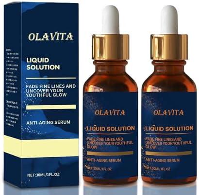 OLAVITA Facial Serum, Liquid Anti-Aging Solution with Vitamin C, E, Retinol & Aloe, Boosts Collagen, Shrinks Pores, Diminishes Wrinkles & Fine Lines (2Pcs)