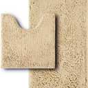 Bathroom Rugs Sets 2 Piece,Super Absorbent Soft,Thick,Machine Washable Chenille Bath Mat,Non Slip Toilet Floor Rug,Bath Mats for Bathroom,20x32 Plus 20x20 U Shape,Beige