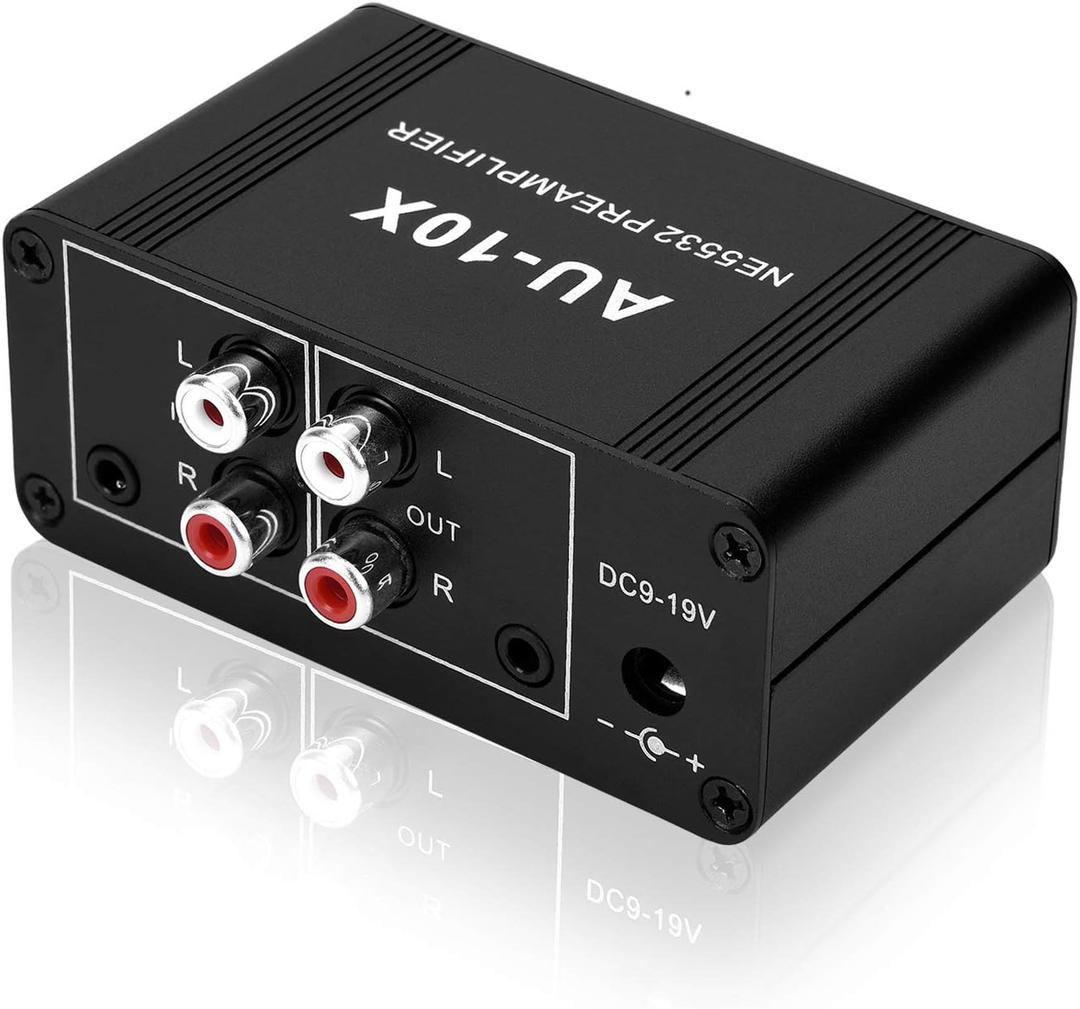 Mini Small Stereo Audio preamplifier, Headphone Amplifier, Gain 20dB Phono Turntable Phonograph preamp, Dual op amp NE5532 with RCA 3.5mm Input to RCA 3.5mm Output