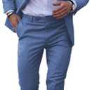 UNINUKOO Mens 2 Piece Suit Linen Summer Top Blazer Pants Sets Beach Wedding Wear Vacation Prom Suits for Men US Size XL Light Blue (Blue, XL)