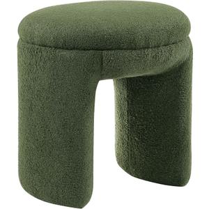 Furniture of America Rami Modern 18-inch Solid Wood Upholstered Ottoman with Pedestal Base, Vanity Stool Chair, Small Foot Stool for Bedroom, Living Room, Entryway, Green