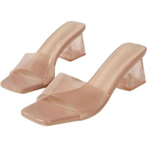 Nanbei zuo, Women's Clear Heeled Sandals Square Toe Slip On Chunky Sandal 43