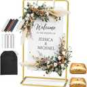 Wedding Welcome Sign Stand 68 x 31 x 20 Inch Adjustable Wedding Sign Holder with 8 Leather and Water Bags Heavy Duty Easel for Poster, Baby Bridal Shower, Bridal Shower, Seating Chart, Gold