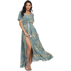 VintageClothing Women's Floral Maxi Dresses Boho Button Up Split Summer Casual Long Dress Beach Party Dress, Large