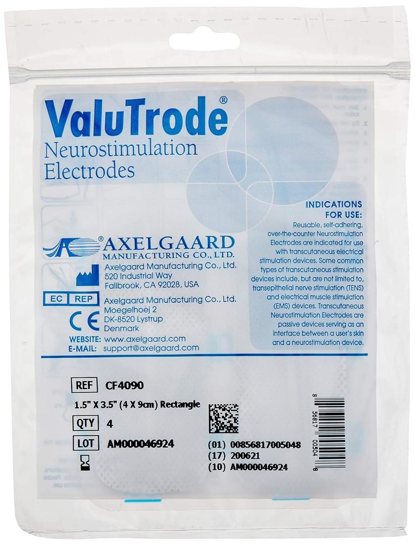 Physical Therapy 82183 Axelgaard ValuTrode Cloth Electrodes, 1.5" x 3.5" Rectangle, Pack of 40, EXP 2027/08/13
