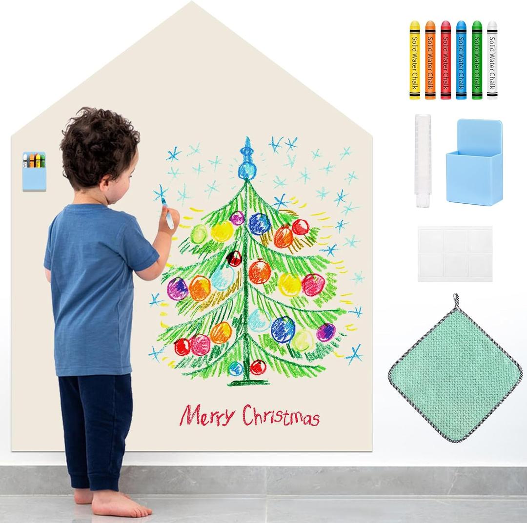 Magnetic Wall Decal for Kids, 40"x32" Magnetics Chalkboard for Wall, Self Adhesive Wall Sticker Board with Chalk Holder, Wipe Cloth etc., Magnetic Wallpaper for Playroom, Home (White)