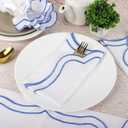 Scalloped Embroidery Cloth Napkins Premium Quality Table Decor Spring and Summer 100% Cotton Reusable Washable Napkin -18 x 18 inch (White Napkin with- Light Blue Edges, Pack of 4)