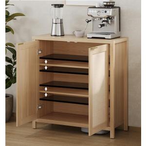 Sideboard Buffet Cabinet Kitchen Storage Cabinet with Rattan Decorated Doors 2 Doors Farmhouse Cupboard Console Table Buffet Cabinets with Adjustable Shelves for Hallway Living Dining Room (Light Oak)
