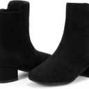 PANDANINJIA Girls Boots Fashion Square-Toe Dress Boots Low Heel Alyssa Ankle Booties with Zipper for Toddler Little Kids Big Kids (Black Suede)