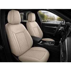 Beige Thick Nappa Leather Automotive Front Car Seat Covers Set of 2