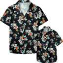 Hawaiian Dad and Son Matching Shirts - Floral Short Sleeve Button Down Shirt Summer Family Vacation Boy Fathers Gift Set (3-4T, Black)