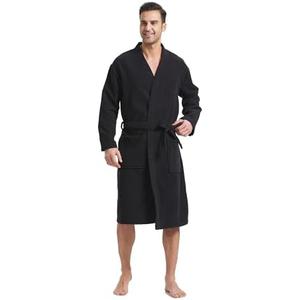 FashGudim Terry Cloth Robes for Men Big and Tall Short Men's Kimono Robe Super Absorbent Spa Bathrobe Calf Length With Pockets XL
