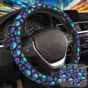 Neon Skull and Flower Steering Wheel Cover with 2 Pcs Car Coasters Neoprene Steering Wheel Cover for Women Men Anti-Slip Breathable Car Accessories Universal 15 Inch Fit Auto Cars Trucks