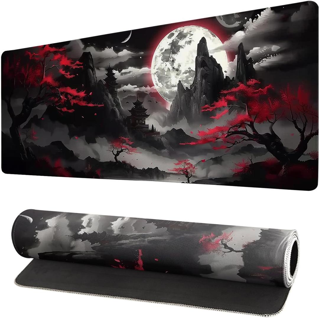 2 x Extended Gaming Mouse Pad, Large Desk Mat XL Anime Mouse Pad Waterproof with Stitched Edges, Non-Slip Desktop Pad for Home and Office, Level Up Your 31.5x11.8 Inch (Night canyon2)