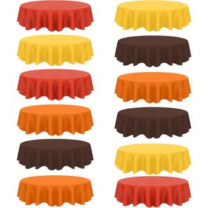 12 Pcs Fall Plastic Tablecloths, Disposable Round Autumn Table Cover 84 Inch Waterproof Table Covers for Fall Harvest Thanksgiving Day Family Birthday Baby Shower Party Decorations