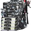 MATEIN Fishing Backpack with Tackle Boxes 3700, Extra Large Tackle Backpack with Rod Holders & 4 Trays & Rain Cover (Camouflage)