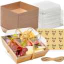 50 Pack Small Charcuterie Boxes with Clear Lids - To Go Paper Mini Charcuterie Box, Disposable Food Containers, 5 Inch Dessert Boxes - Sandwich, Cookie, Sushi, Cake Slice, Strawberries (Brown)