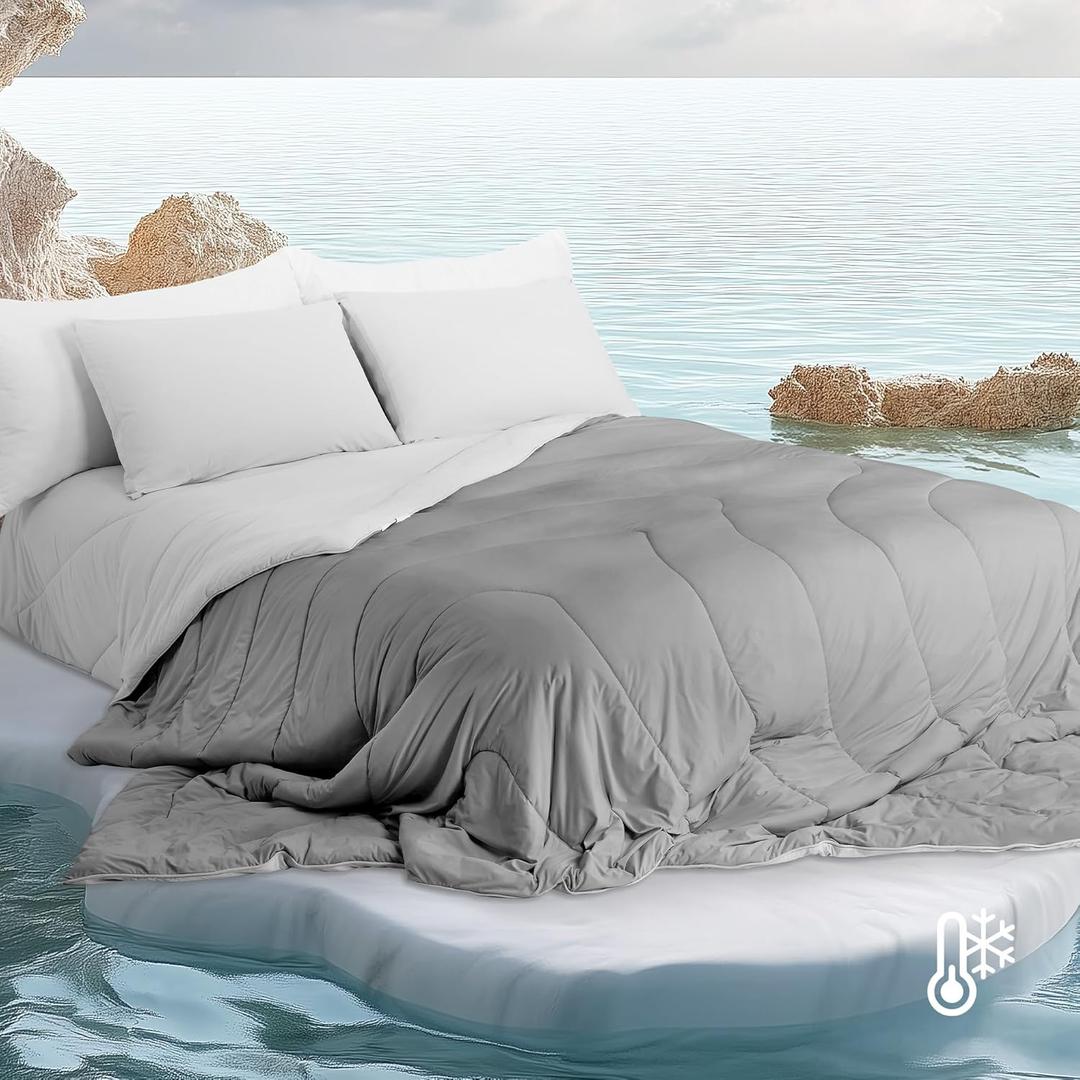 Cooling Comforter Queen Size, Double-Sided Cool Touch Cooling Blanket for Hot Sleepers, Q-Max 0.4 Summer Breathable Cooling Quilt, Oeko-TEX Certified, Machine Washable, Dark Grey