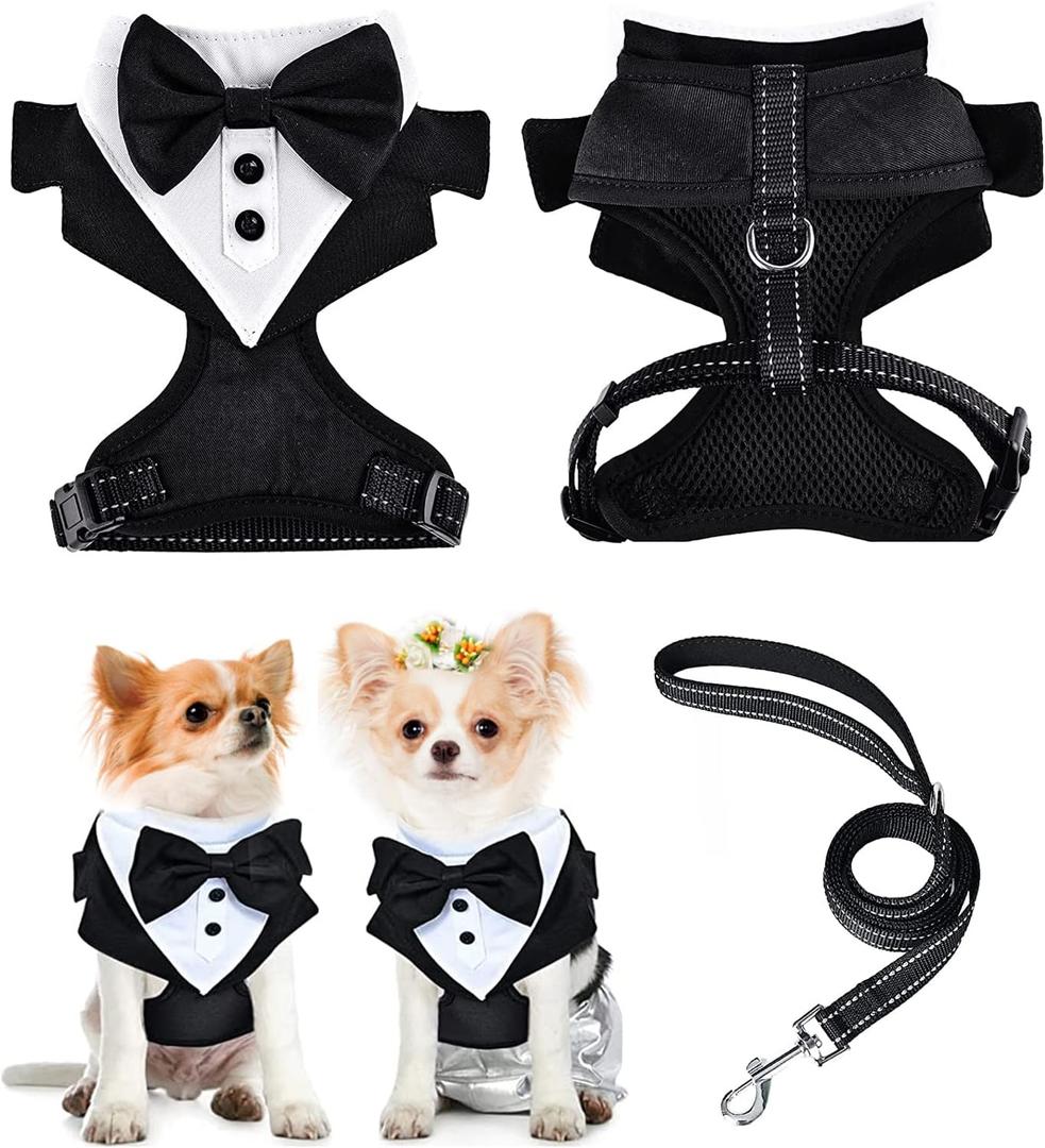 Dog Tuxedo Harness Dog Harness for Medium Dogs with Leash Dog Wedding Attire Small Dog Formal Tuxedos Dog Outfit Wedding Small Dog Tuxedo Tuxedo for A Dog Outfit Dog Costume Wedding Outfit for Dog