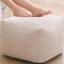 Corduroy Pouf Ottoman Foot Rest, Square Floor Pouf with Removable Cover, Soft Foam-Filled Foot Stool with Non-Slip Bottom for Living Room, Bedroom & Lounge