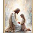 Jesus with Girl Wall Art Religious Wall Decor Christian Canvas Wall Art for Living Room Pictures of Jesus Children Painting Biblical Prayer Room Decor Christian Art Prints 16x24 Inch Unframed
