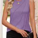 ZESICA Women's Summer Going Out Tops Sleeveless Crewneck Pleated Tank Top (Purple, L)