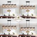 53 Farmhouse Kitchen Island Lighting, 5-Light Adjustable Dining Room Light Fixtures, Rustic Wood Chandeliers Black Hanging Light Fixtures for Kitchen, Pool Table Lights, Bulbs Not Included