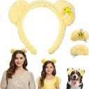 Ouligay Pooh Ears Yellow Bear Ears Headband 3 Pcs Bear Headband with Hair Pins, Cute Pooh Headbands for Women Halloween Costume Hair Accessories Cartoon Plush Ear Animal Cosplay