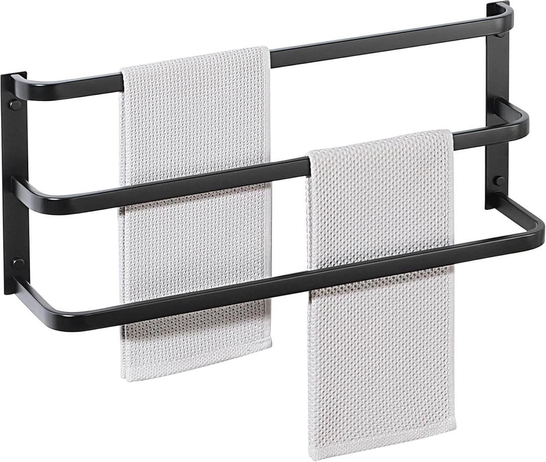 Bath 3 Towel Bars 24 Inch, SUS304 Stainless Steel Rustproof Towel Racks for Bathroom Wall Mount Towel Holder Heavy Duty Matte Black for Bathroom Laundry Room Hotel Modern Home Decor
