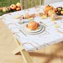 misaya Rectangle Vinyl Flannel Backed Tablecloth, Elastic Waterproof Fitted Table Cover, Plastic Table Cloth Fit 8 Foot Folding Tables for Picnic, Camping, Outdoor (White Gold Marble, 30x96 inch)