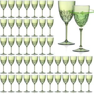 Green Plastic Glasses 7.4oz Plastic Goblet Glasses with Stem Detachable Disposable Crystal Glasses Wedding Glassware Set For Ceremony Anniversary Reception (48, Green)