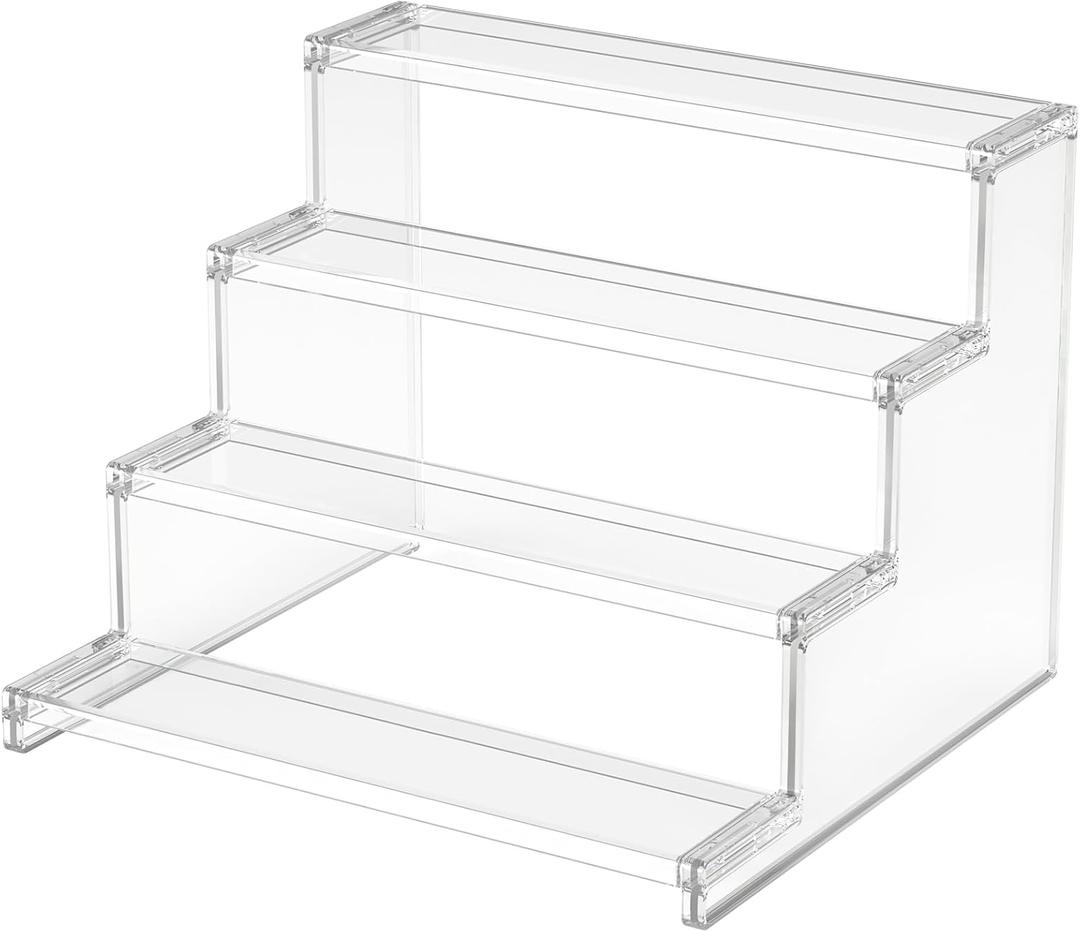 Lifewit 4 Tier Perfume Stand Organizer for Women, Plastic Display Riser, Tool-Free Assembly, Fragrance Makeup Cosmetics Shelf for Vanity Bedroom Bathroom Storage Organization, Clear, 12 Inch 1 Pcs
