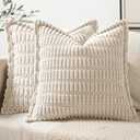 MIULEE Cream White Corduroy Decorative Throw Pillow Covers Pack of 2 Soft Striped Pillows Pillowcases with Broad Edge Modern Winter Cute Boho Home Decor for Couch Sofa Bed 20x20 Inch